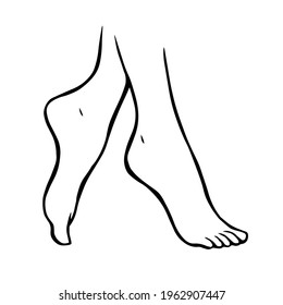 Line drawing of female legs on a white background. Pedicure, body care and beauty. Vector isolated sketch illustration