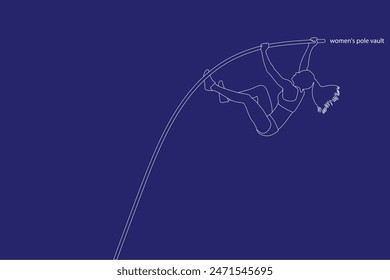 Line drawing of a female night jump athlete. Female athletics with good performance, distance, height, speed