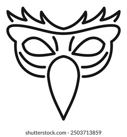 Line drawing of a festive venetian carnival mask with a beak, symbolizing mystery and celebration