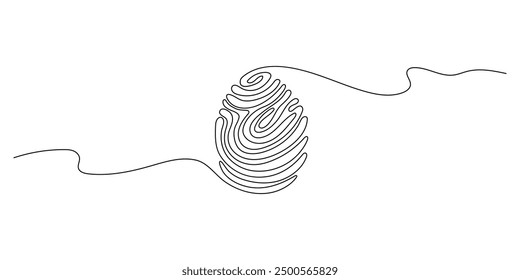 Line drawing of fingerprint, human finger scan. Continuous line drawing of biometric scan symbol.