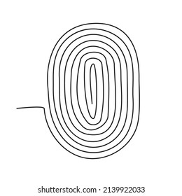 Line drawing fingerprint. Single draw thumbprint, line art finger print, biometric scan symbol continuous drawing, one outline lineart fingerprint logo, monoline vector illustration