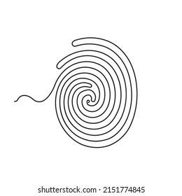 Line drawing fingerprint. Single draw thumbprint, line art finger print, biometric scan symbol continuous drawing, one outline lineart fingerprint logo, monoline vector illustration