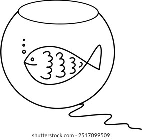 line drawing of fish in the fishtank isolated on transparent background. Vector illustration