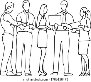 Line Drawing Five Members Stock Vector Royalty Free 1786158473