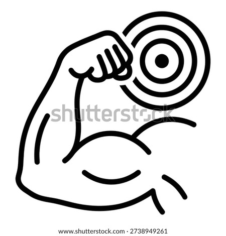 A line drawing of a flexed arm holding a target with concentric circles and a bullseye on a transparent background
