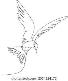 Line drawing of a flying bird. Vector drawing hand drawn without artificial intelligence