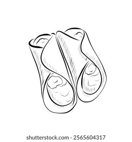 Line drawing. Food in line art style - Italian cuisine cannoli. Vector minimalist design