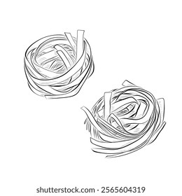 Line drawing. Food in line art style - Italian cuisine noodles rolled into a ball. Vector minimalistic design