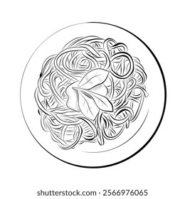 Line drawing. Food in line art style - Italian cuisine pasta. Vector