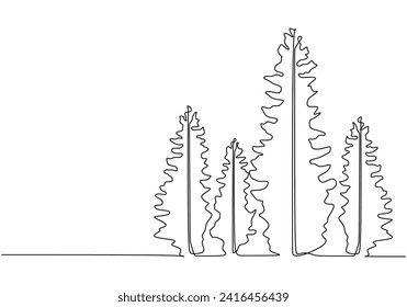 Line drawing of forest tree in continuous single one outline silhouette. Vector illustration abstract landscape design.