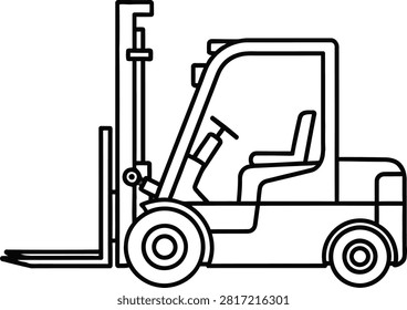 Line drawing of forklift truck with operator in cabin