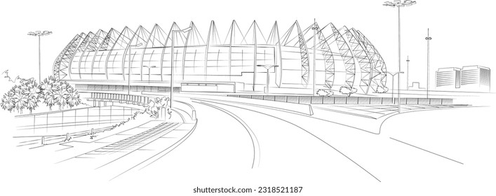 line drawing fortress football stadium