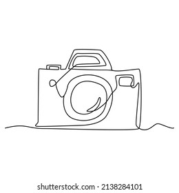 Line drawing foto camera. Single draw photo icon, line art photography camera outline, continuous monoline drawing, one outline lineart photography logo, linear vector illustration