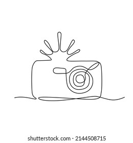 Line drawing foto camera. Single draw photo icon, line art photography camera outline, continuous monoline drawing, one outline lineart photography logo, linear vector illustration