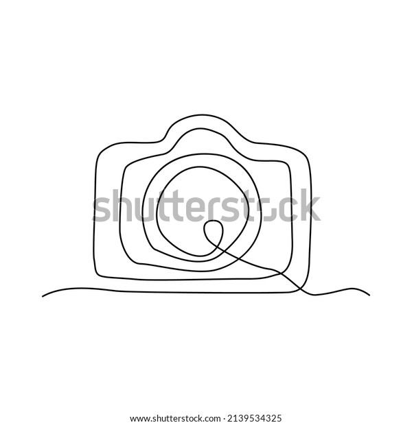 Line drawing\
foto camera. Single draw photo icon, line art photography camera\
outline, continuous monoline drawing, one outline lineart\
photography logo, linear vector\
illustration