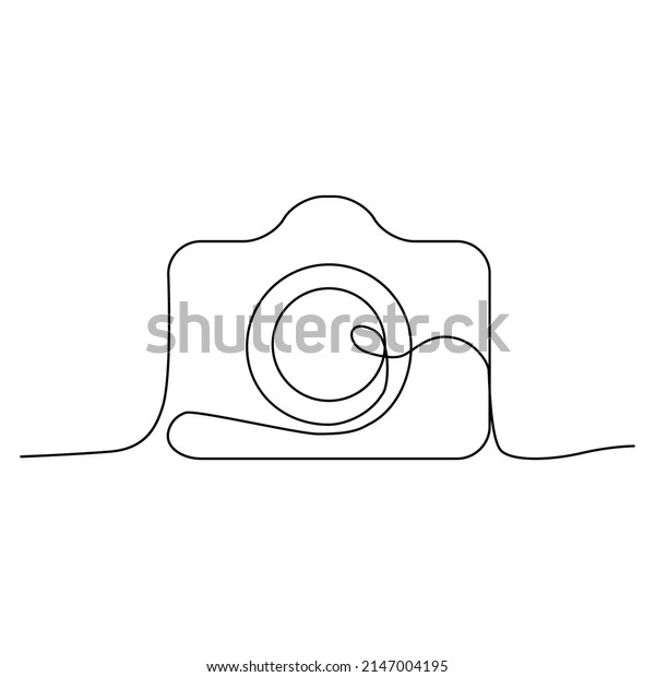Line drawing\
foto camera. Single draw photo icon, line art photography camera\
outline, continuous monoline drawing, one outline lineart\
photography logo, linear vector\
illustration
