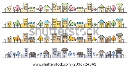 Line Drawing Four Seasons Cityscape Illustration