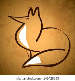 Line drawing of a fox sitting on old paper