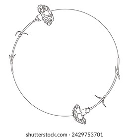 Line drawing frame of carnation, circular, vector