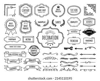 Line drawing frame and decoration set. handwriting style.