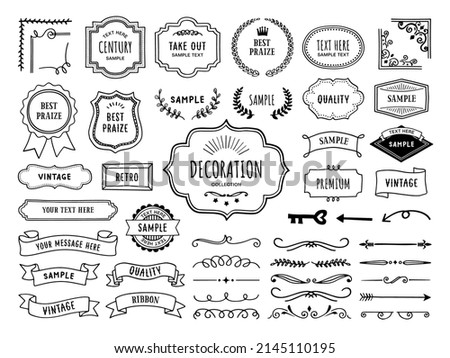Line drawing frame and decoration set. handwriting style.