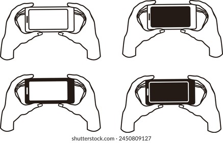 
Line drawing frame illustration set of hands operating mobile phones