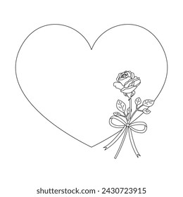 Line drawing frame with roses and hearts, festive frame