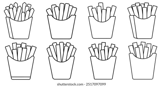 Line drawing of french fries on white