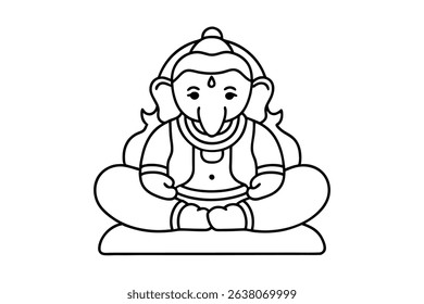Line drawing of ganesha sitting in lotus position
