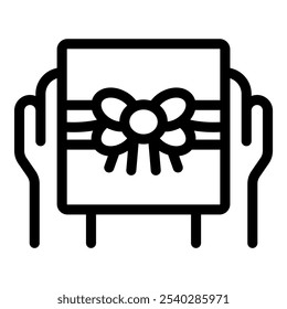 Line drawing of a gift box being held with both hands, perfect for representing giving and receiving presents
