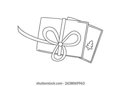 Line drawing of a gift box with ribbon and bow