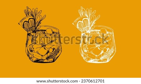 line drawing
Gin tonic, vodka, liqueur, lemon and rosemary - vector