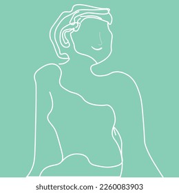 Line drawing of a girl.
Continuous line drawing fashion concept, minimalist female beauty, vector illustration for t-shirt, slogan design, print style, graphic