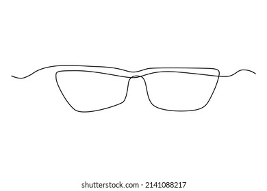 Line drawing glasses. Single draw eyeglasses, line art ocular, continuous monoline drawing eye glass, one outline lineart glasses logo, linear vector illustration