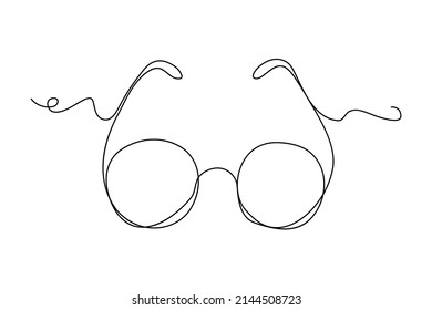 Line drawing glasses. Single draw eyeglasses, line art ocular, continuous monoline drawing eye glass, one outline lineart glasses logo, linear vector illustration