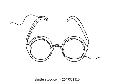 Line drawing glasses. Single draw eyeglasses, line art ocular, continuous monoline drawing eye glass, one outline lineart glasses logo, linear vector illustration