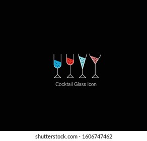 Line Drawing  Glasses of Wine. Vector Illustration.