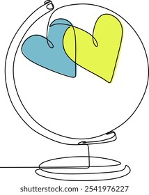 Dibujo de línea de un globo terráqueo. Dibujado a mano sin inteligencia artificial