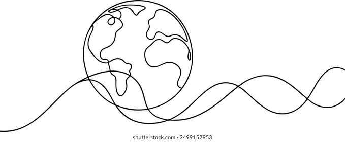 A line drawing of a globe with a wave in the background. The globe is the main focus of the drawing, but the wave adds a sense of movement and depth to the image