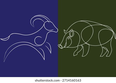 desenho da linha de frente de caprinos e javalis