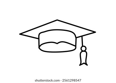 line drawing of graduation cap isolated on white background. Graduation hat sketch vector illustration.