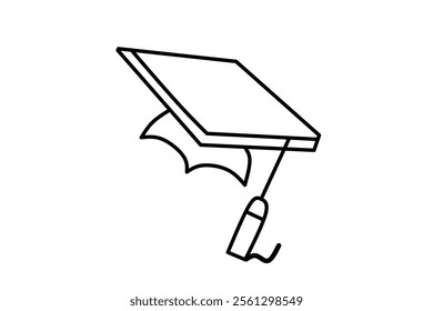 line drawing of graduation cap isolated on white background. Graduation hat sketch vector illustration.