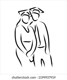 Line drawing of graduation people