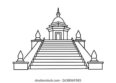 Line drawing of grand temple steps and structure