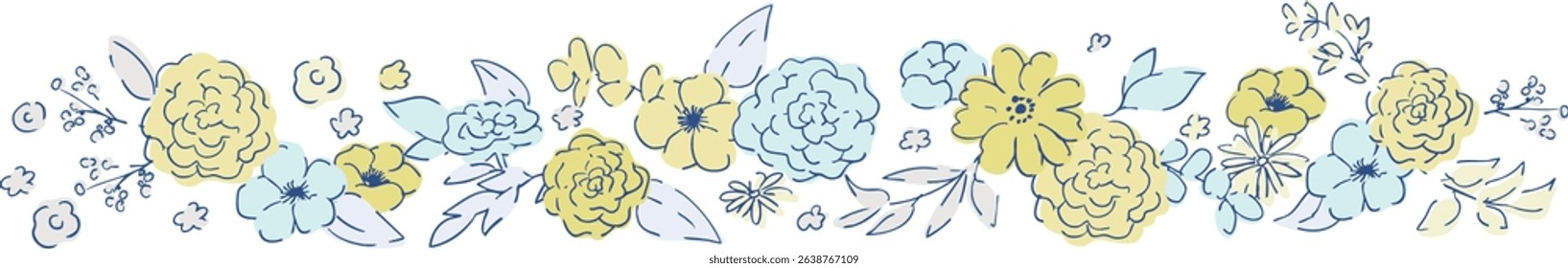 Line drawing grass and trees. Vector drawn grass and trees bouquet illustration frame. Simple grass and trees graphic.