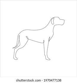 Line drawing Great Dane Dog tattoo. Vector Illustration. Free single line art of Great Dane Dog Breeds. Continuous outline drawing of Danua dog. Big Pets one line hand drawing. Minimalistic Line Icon