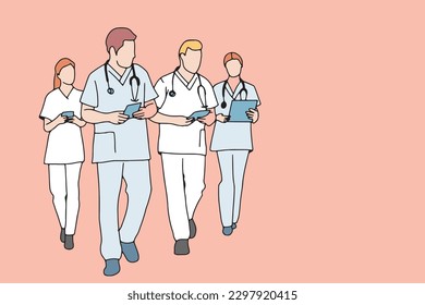 line drawing of a group of expert doctors smart, confident, hand drawn, illustration, vector
simple line cartoon