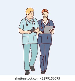 dibujo de línea de un grupo de médicos expertos inteligentes, seguros de sí mismos, dibujados a mano, ilustración, vector
caricatura de línea simple