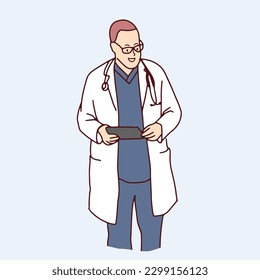 dibujo de línea de un grupo de médicos expertos inteligentes, seguros de sí mismos, dibujados a mano, ilustración, vector
caricatura de línea simple