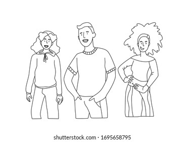 Line drawing of a group of friends, colleagues, team concept. Vector illustration simple.